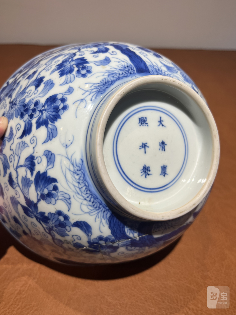 清康熙 青花松鼠葡萄纹大碗 - 图13